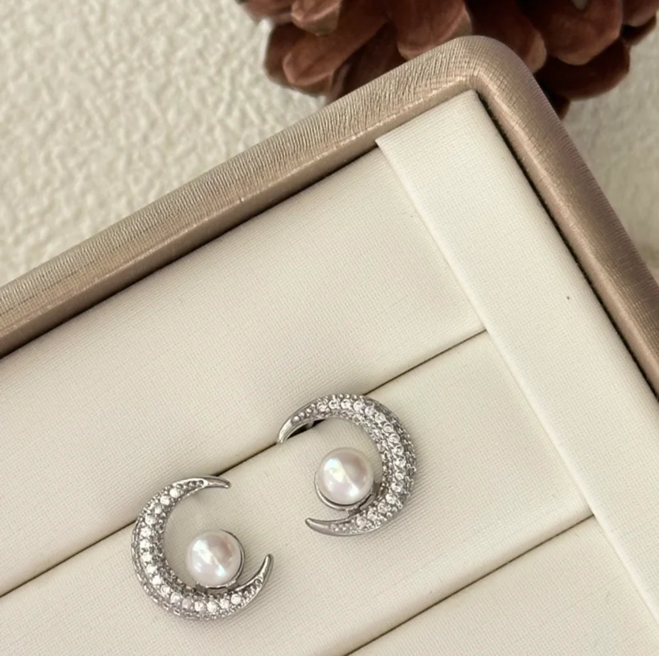 Lunar Elegance Pearl Crescent Earrings